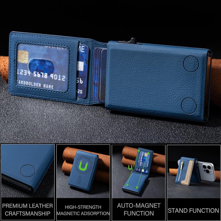 Bolsa de Cartão Magnética de Couro com Fecho BFK31 Colorblock MagSafe