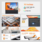 Portátil GXMO T160 16 polegadas Windows 11, 16GB+512GB, Processador AMD Ryzen 5 7430U Hexa Core, Ficha UE, Ficha US, Ficha UK, Ficha AU