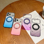 Capa para telemóvel MagSafe com suporte rotativo de 360 graus transparente em gradiente, Para iPhone 17 Pro Max, Para iPhone 17 Pro, Para iPhone 17, Para iPhone Air, Para iPhone 16 Pro Max, Para iPhone 16 Pro, Para iPhone 16 Plus, Para iPhone 16