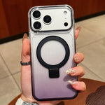 Capa para telemóvel MagSafe com suporte de anel metálico transparente em gradiente, Para iPhone 17 Pro Max, Para iPhone 17 Pro, Para iPhone 17, Para iPhone Air, Para iPhone 16 Pro Max, Para iPhone 16 Pro, Para iPhone 16 Plus, Para iPhone 16