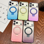 Capa para telemóvel MagSafe com suporte de anel metálico transparente em gradiente, Para iPhone 17 Pro Max, Para iPhone 17 Pro, Para iPhone 17, Para iPhone Air, Para iPhone 16 Pro Max, Para iPhone 16 Pro, Para iPhone 16 Plus, Para iPhone 16