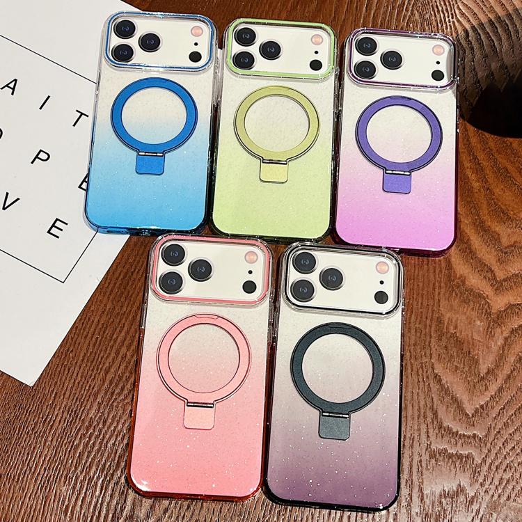 Capa para telemóvel MagSafe com suporte de anel metálico transparente em gradiente, Para iPhone 17 Pro Max, Para iPhone 17 Pro, Para iPhone 17, Para iPhone Air, Para iPhone 16 Pro Max, Para iPhone 16 Pro, Para iPhone 16 Plus, Para iPhone 16