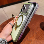 Capa para telemóvel MagSafe com suporte de anel metálico transparente em gradiente, Para iPhone 17 Pro Max, Para iPhone 17 Pro, Para iPhone 17, Para iPhone Air, Para iPhone 16 Pro Max, Para iPhone 16 Pro, Para iPhone 16 Plus, Para iPhone 16