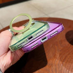 Capa para telemóvel MagSafe com suporte de anel metálico transparente em gradiente, Para iPhone 17 Pro Max, Para iPhone 17 Pro, Para iPhone 17, Para iPhone Air, Para iPhone 16 Pro Max, Para iPhone 16 Pro, Para iPhone 16 Plus, Para iPhone 16