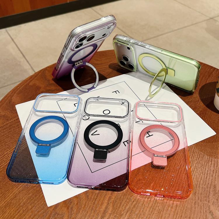 Capa para telemóvel MagSafe com suporte de anel metálico transparente em gradiente, Para iPhone 17 Pro Max, Para iPhone 17 Pro, Para iPhone 17, Para iPhone Air, Para iPhone 16 Pro Max, Para iPhone 16 Pro, Para iPhone 16 Plus, Para iPhone 16