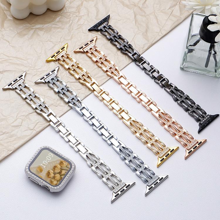 Bracelete de Relógio em Metal com Diamantes e Padrão de Redemoinhos Fluídos xDfind, Para Apple Watch 42 / 44 / 45 / 46 / 49mm, Para Apple Watch 38 / 40 / 41 / S11 42mm