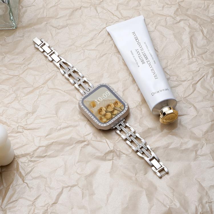Bracelete de Relógio em Metal com Diamantes e Padrão de Redemoinhos Fluídos xDfind, Para Apple Watch 42 / 44 / 45 / 46 / 49mm, Para Apple Watch 38 / 40 / 41 / S11 42mm