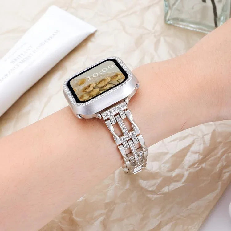 Bracelete de Relógio em Metal com Diamantes e Padrão de Redemoinhos Fluídos xDfind, Para Apple Watch 42 / 44 / 45 / 46 / 49mm, Para Apple Watch 38 / 40 / 41 / S11 42mm