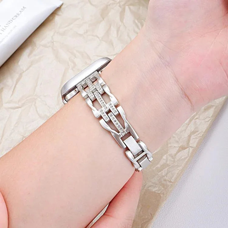 Bracelete de Relógio em Metal com Diamantes e Padrão de Redemoinhos Fluídos xDfind, Para Apple Watch 42 / 44 / 45 / 46 / 49mm, Para Apple Watch 38 / 40 / 41 / S11 42mm