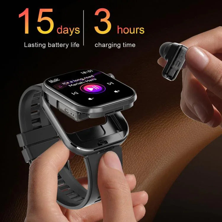 T99 Relógio Inteligente com Ecrã Quadrado de 2,02 polegadas e Auricular Bluetooth 2 em 1 IP67 à Prova de Água, Suporta Monitorização de Oxigénio no Sangue