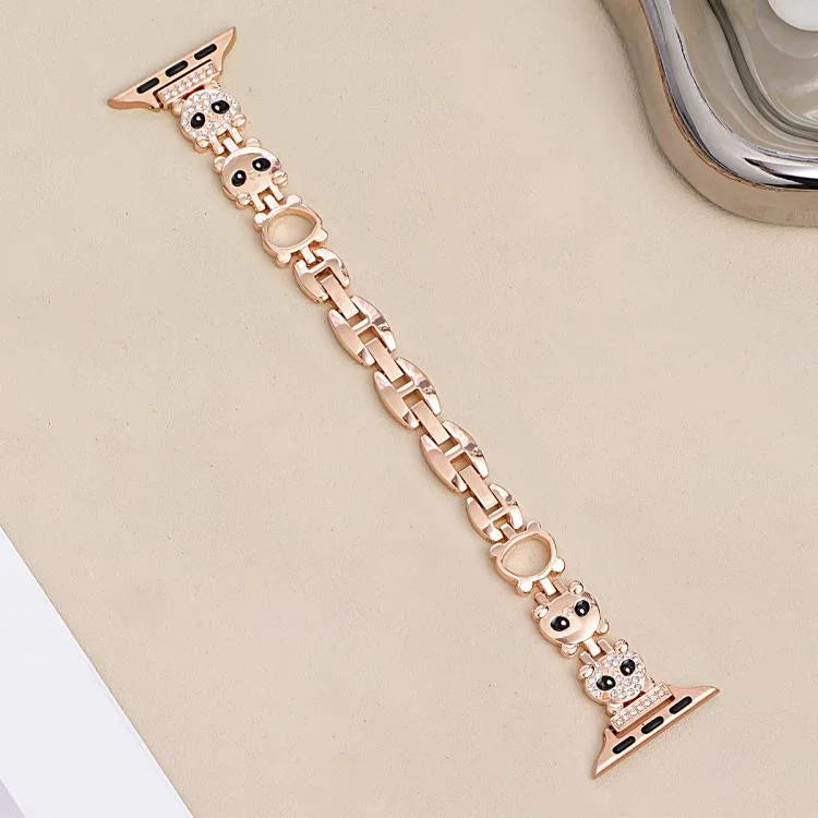 Bracelete de Relógio em Metal com Diamantes em Forma de Panda Vermelho xDfind, Para Apple Watch 42 / 44 / 45 / 46 / 49mm, Para Apple Watch 38 / 40 / 41 / S11 42mm