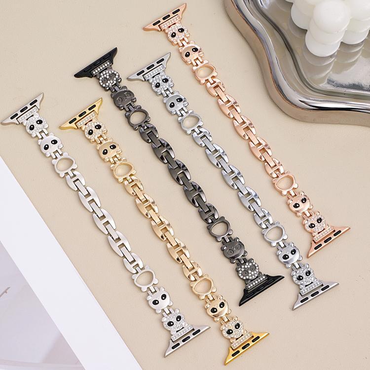 Bracelete de Relógio em Metal com Diamantes em Forma de Panda Vermelho xDfind, Para Apple Watch 42 / 44 / 45 / 46 / 49mm, Para Apple Watch 38 / 40 / 41 / S11 42mm