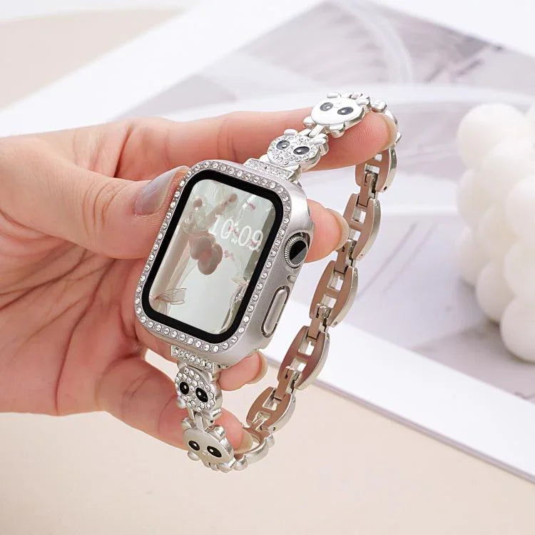 Bracelete de Relógio em Metal com Diamantes em Forma de Panda Vermelho xDfind, Para Apple Watch 42 / 44 / 45 / 46 / 49mm, Para Apple Watch 38 / 40 / 41 / S11 42mm