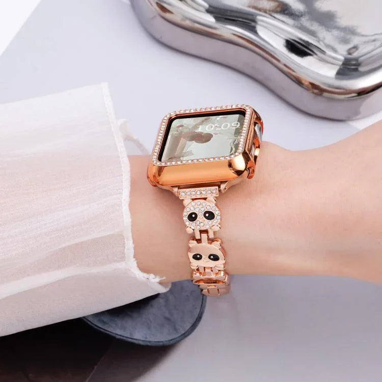 Bracelete de Relógio em Metal com Diamantes em Forma de Panda Vermelho xDfind, Para Apple Watch 42 / 44 / 45 / 46 / 49mm, Para Apple Watch 38 / 40 / 41 / S11 42mm