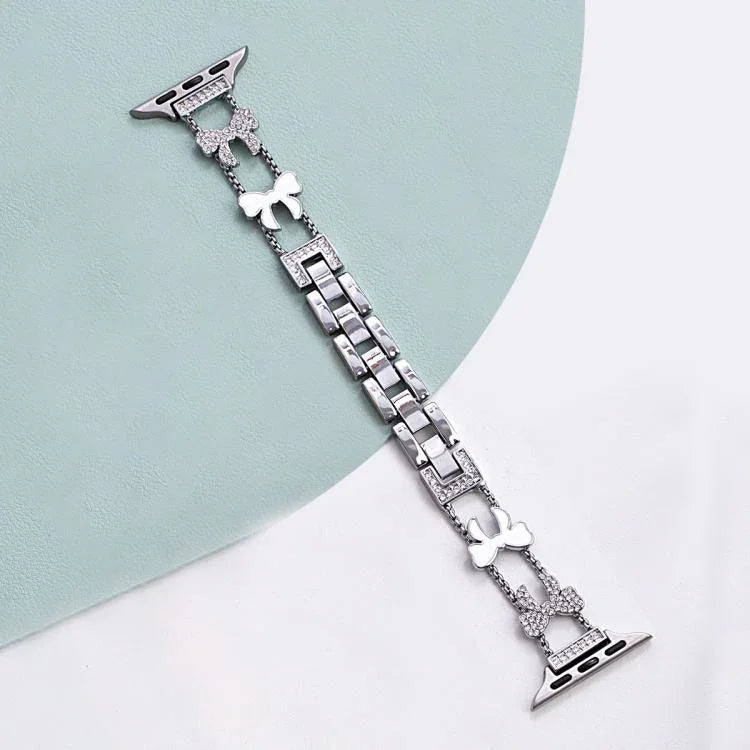 Bracelete de Relógio em Metal com Diamantes e Corrente com Laço xDfind, Para Apple Watch 42 / 44 / 45 / 46 / 49mm, Para Apple Watch 38 / 40 / 41 / S11 42mm