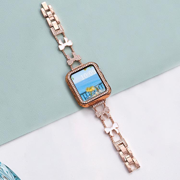 Bracelete de Relógio em Metal com Diamantes e Corrente com Laço xDfind, Para Apple Watch 42 / 44 / 45 / 46 / 49mm, Para Apple Watch 38 / 40 / 41 / S11 42mm