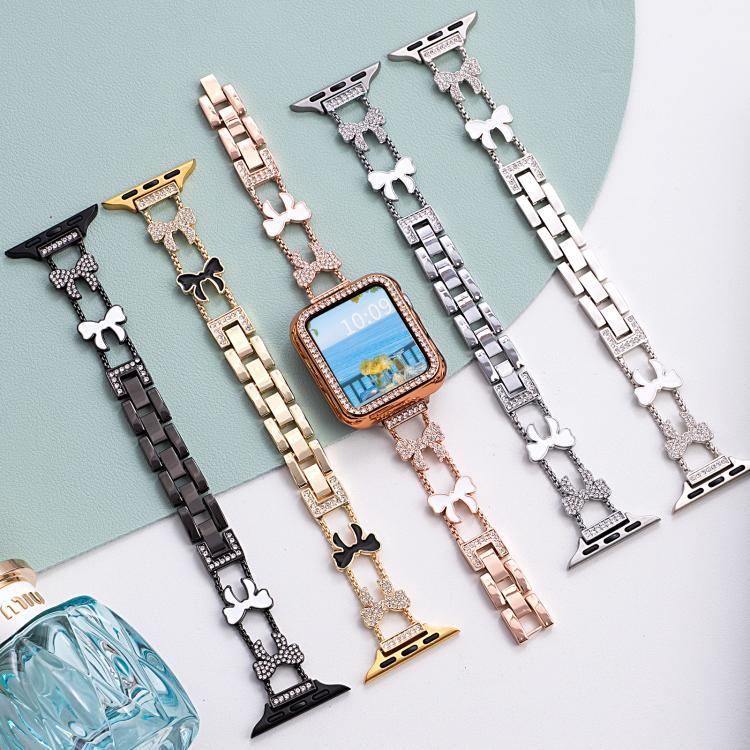 Bracelete de Relógio em Metal com Diamantes e Corrente com Laço xDfind, Para Apple Watch 42 / 44 / 45 / 46 / 49mm, Para Apple Watch 38 / 40 / 41 / S11 42mm