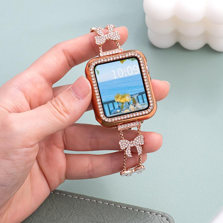 Bracelete de Relógio em Metal com Diamantes e Corrente com Laço xDfind, Para Apple Watch 42 / 44 / 45 / 46 / 49mm, Para Apple Watch 38 / 40 / 41 / S11 42mm
