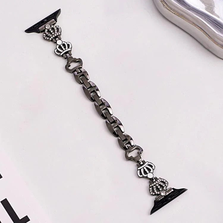 Bracelete de Relógio em Metal com Diamantes e Corrente com Coroa xDfind, Para Apple Watch 42 / 44 / 45 / 46 / 49mm, Para Apple Watch 38 / 40 / 41 / S11 42mm