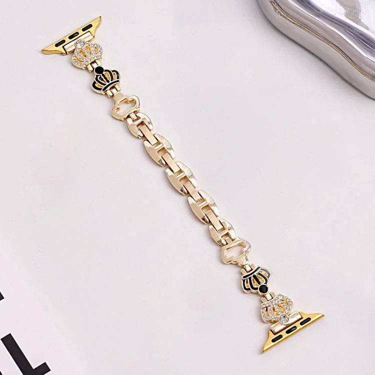 Bracelete de Relógio em Metal com Diamantes e Corrente com Coroa xDfind, Para Apple Watch 42 / 44 / 45 / 46 / 49mm, Para Apple Watch 38 / 40 / 41 / S11 42mm