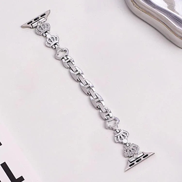 Bracelete de Relógio em Metal com Diamantes e Corrente com Coroa xDfind, Para Apple Watch 42 / 44 / 45 / 46 / 49mm, Para Apple Watch 38 / 40 / 41 / S11 42mm