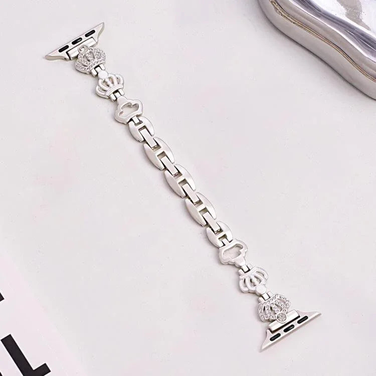 Bracelete de Relógio em Metal com Diamantes e Corrente com Coroa xDfind, Para Apple Watch 42 / 44 / 45 / 46 / 49mm, Para Apple Watch 38 / 40 / 41 / S11 42mm