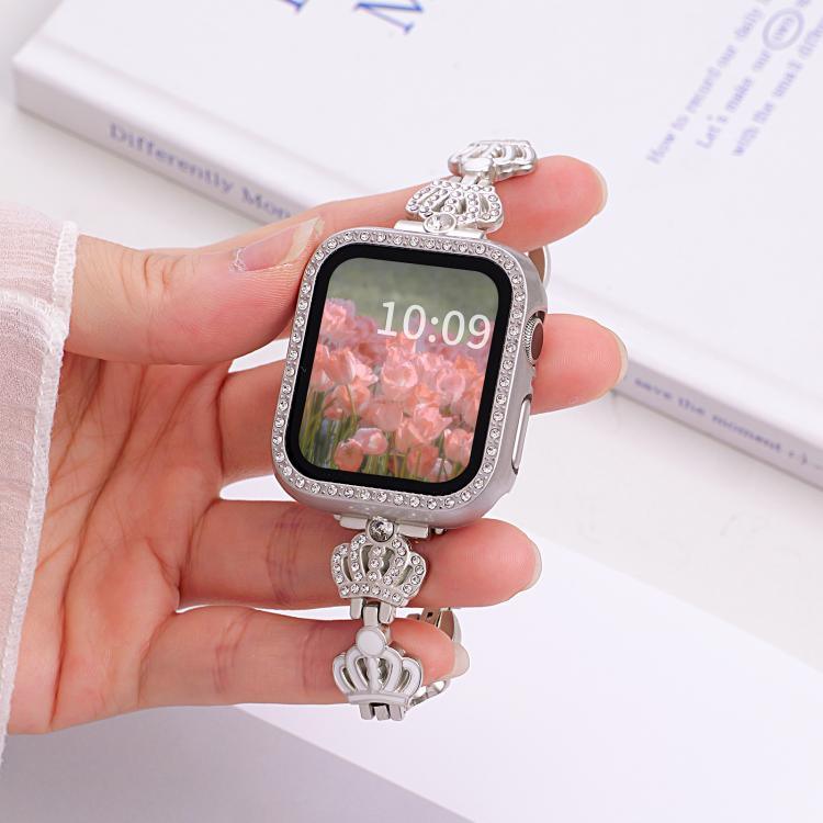 Bracelete de Relógio em Metal com Diamantes e Corrente com Coroa xDfind, Para Apple Watch 42 / 44 / 45 / 46 / 49mm, Para Apple Watch 38 / 40 / 41 / S11 42mm