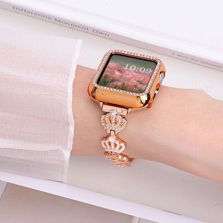 Bracelete de Relógio em Metal com Diamantes e Corrente com Coroa xDfind, Para Apple Watch 42 / 44 / 45 / 46 / 49mm, Para Apple Watch 38 / 40 / 41 / S11 42mm