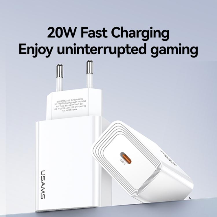 USAMS CC325 T69 PD Carregador Rápido de Porta Única 20W USB-C / Tipo-C, CC325