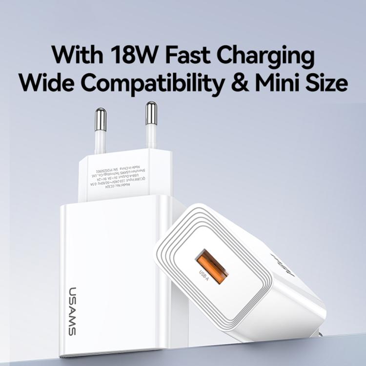 Carregador Rápido de Porta Única USB-A USAMS CC324 T69 QC18W, CC324