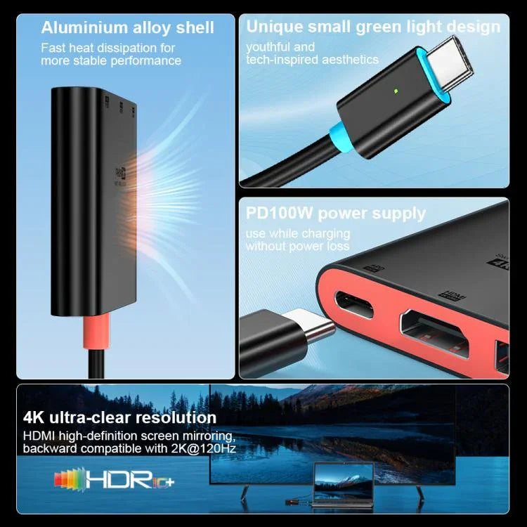Estação de Ancoragem de Secretária 3 em 1 Tipo-C para HDMI + USB 3.0 + Porta de Carregamento Tipo-C PD, Para Nintendo Switch