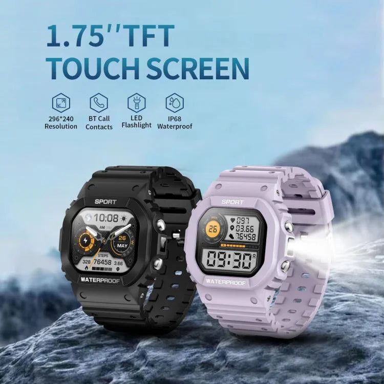 LC31 Relógio inteligente desportivo ao ar livre com ecrã TFT tátil completo de 1,75 polegadas, chamada Bluetooth com lanterna