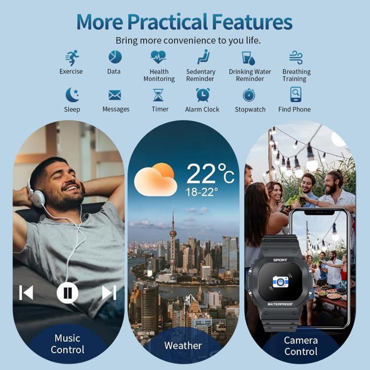 LC31 Relógio inteligente desportivo ao ar livre com ecrã TFT tátil completo de 1,75 polegadas, chamada Bluetooth com lanterna