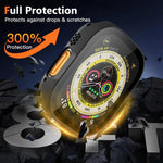 Capa de Relógio xDfind PC com Filme de Vidro Temperado Integrado, Para Apple Watch Ultra 3 / 2 / 1 49mm, Para Apple Watch Series 9 / 8 / 7 45mm, Para Apple Watch Series 9 / 8 / 7 41mm, Para Apple Watch Series 3 / 2 / 1 38mm