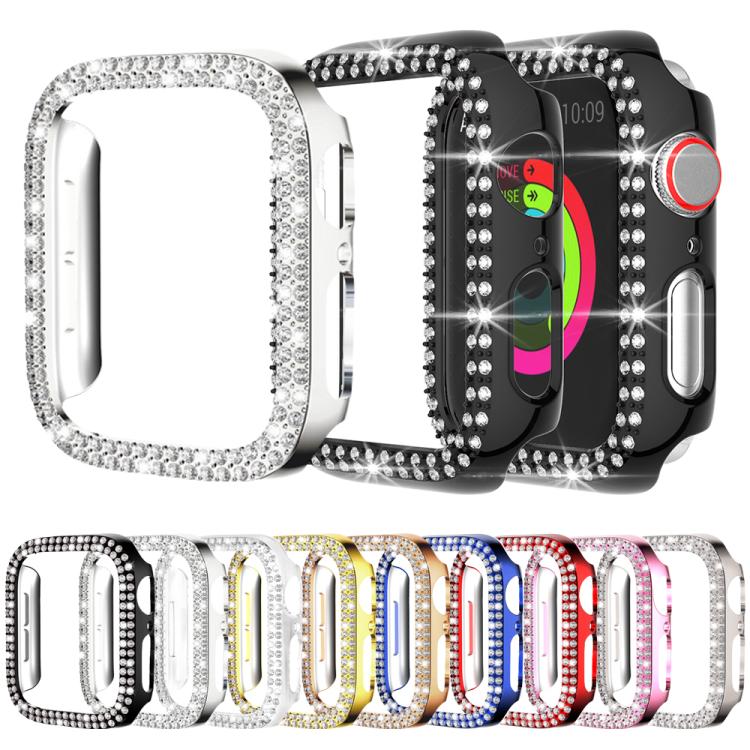 Capa de Relógio xDfind PC Oca com Dupla Fileira de Diamantes, Para Apple Watch Series 9 / 8 / 7 45mm, Para Apple Watch Series 9 / 8 / 7 41mm, Para Apple Watch Series 3 / 2 / 1 38mm, Para Apple Watch Series 3 / 2 / 1 42mm
