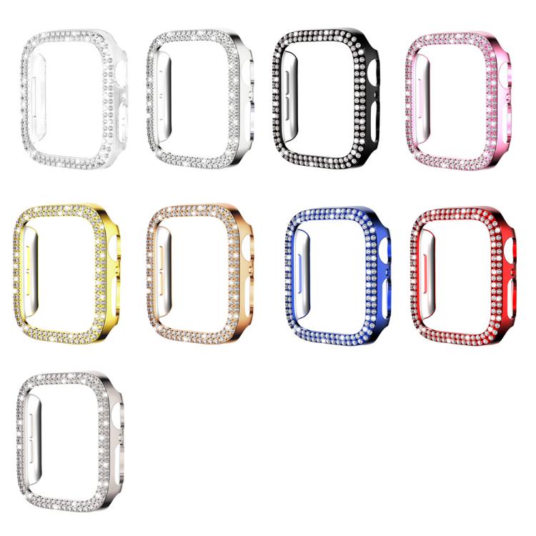 Capa de Relógio xDfind PC Oca com Dupla Fileira de Diamantes, Para Apple Watch Series 9 / 8 / 7 45mm, Para Apple Watch Series 9 / 8 / 7 41mm, Para Apple Watch Series 3 / 2 / 1 38mm, Para Apple Watch Series 3 / 2 / 1 42mm