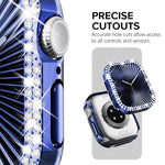 Capa de Relógio xDfind PC Oca com Dupla Fileira de Diamantes, Para Apple Watch Series 9 / 8 / 7 45mm, Para Apple Watch Series 9 / 8 / 7 41mm, Para Apple Watch Series 3 / 2 / 1 38mm, Para Apple Watch Series 3 / 2 / 1 42mm