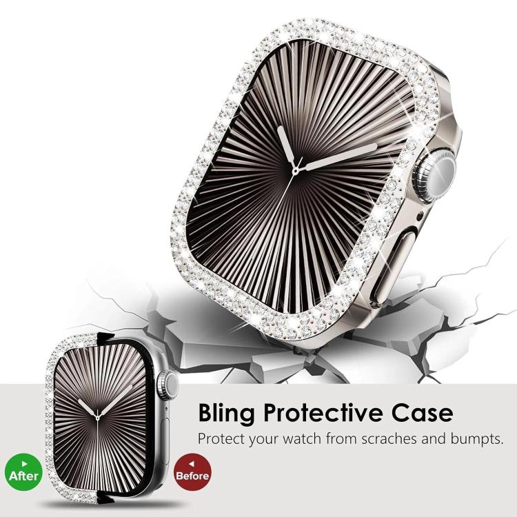 Capa de Relógio xDfind PC Oca com Dupla Fileira de Diamantes, Para Apple Watch Series 9 / 8 / 7 45mm, Para Apple Watch Series 9 / 8 / 7 41mm, Para Apple Watch Series 3 / 2 / 1 38mm, Para Apple Watch Series 3 / 2 / 1 42mm