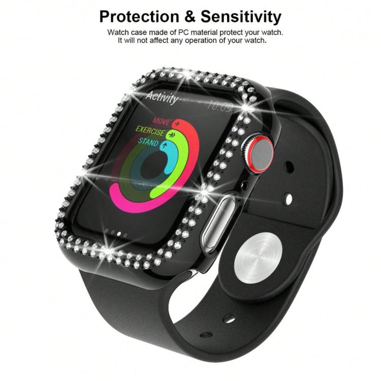 Capa de Relógio xDfind PC Oca com Dupla Fileira de Diamantes, Para Apple Watch Series 9 / 8 / 7 45mm, Para Apple Watch Series 9 / 8 / 7 41mm, Para Apple Watch Series 3 / 2 / 1 38mm, Para Apple Watch Series 3 / 2 / 1 42mm