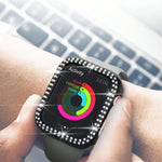 Capa de Relógio xDfind PC Oca com Dupla Fileira de Diamantes, Para Apple Watch Series 9 / 8 / 7 45mm, Para Apple Watch Series 9 / 8 / 7 41mm, Para Apple Watch Series 3 / 2 / 1 38mm, Para Apple Watch Series 3 / 2 / 1 42mm