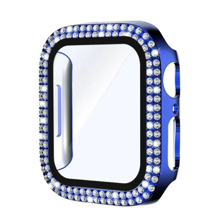 Capa de Relógio xDfind PC com Filme de Vidro Temperado e Dupla Fileira de Diamantes Integrado, Para Apple Watch Series 9 / 8 / 7 41mm, Para Apple Watch Series 3 / 2 / 1 38mm, Para Apple Watch Series 3 / 2 / 1 42mm