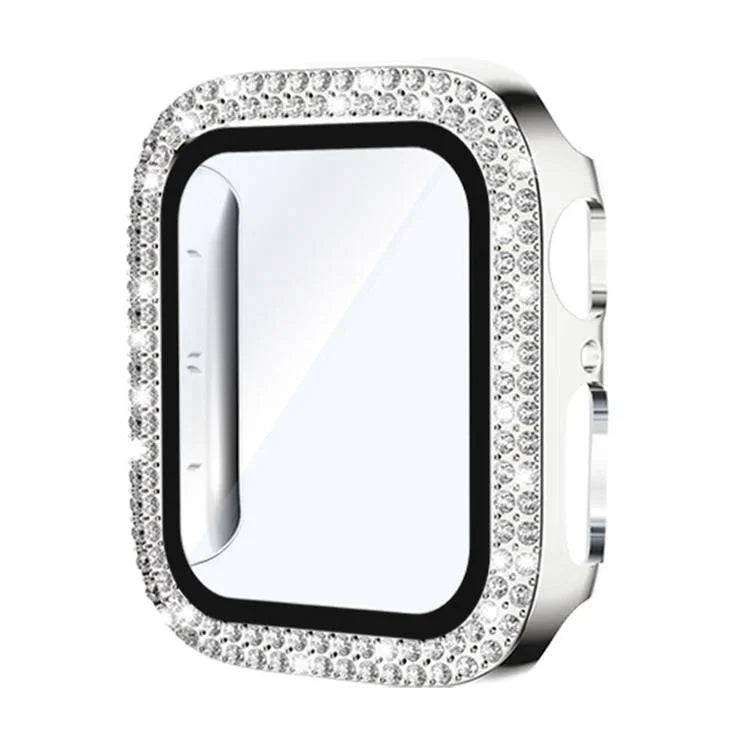 Capa de Relógio xDfind PC com Filme de Vidro Temperado e Dupla Fileira de Diamantes Integrado, Para Apple Watch Series 9 / 8 / 7 41mm, Para Apple Watch Series 3 / 2 / 1 38mm, Para Apple Watch Series 3 / 2 / 1 42mm