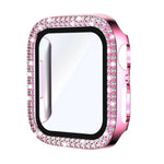 Capa de Relógio xDfind PC com Filme de Vidro Temperado e Dupla Fileira de Diamantes Integrado, Para Apple Watch Series 9 / 8 / 7 41mm, Para Apple Watch Series 3 / 2 / 1 38mm, Para Apple Watch Series 3 / 2 / 1 42mm