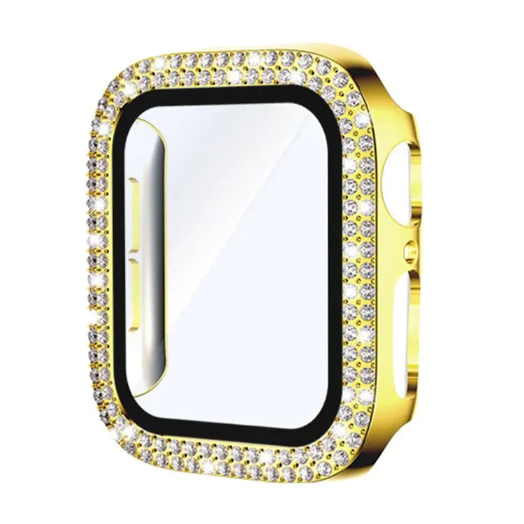 Capa de Relógio xDfind PC com Filme de Vidro Temperado e Dupla Fileira de Diamantes Integrado, Para Apple Watch Series 9 / 8 / 7 41mm, Para Apple Watch Series 3 / 2 / 1 38mm, Para Apple Watch Series 3 / 2 / 1 42mm