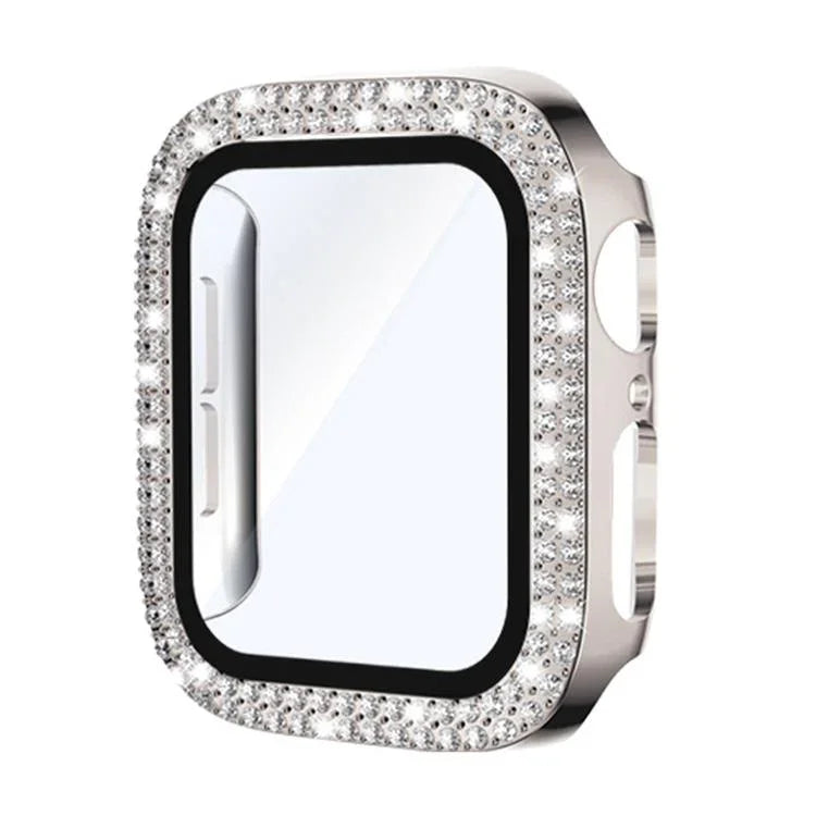 Capa de Relógio xDfind PC com Filme de Vidro Temperado e Dupla Fileira de Diamantes Integrado, Para Apple Watch Series 9 / 8 / 7 41mm, Para Apple Watch Series 3 / 2 / 1 38mm, Para Apple Watch Series 3 / 2 / 1 42mm