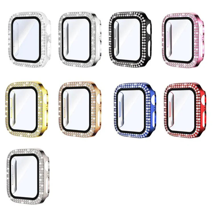 xDfind Double Row Diamond Tempered Glass Film Integrated PC Watch Cover, For Apple Watch Series 6 / 5 / 4 / SE 44mm, For Apple Watch Series 6 / 5 / 4 / SE 40mm, For Apple Watch Series 11 46mm / 10 46mm, For Apple Watch Series 11 42mm / 10 42mm         ...