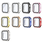 Capa de Relógio xDfind PC com Filme de Vidro Temperado e Dupla Fileira de Diamantes Integrado, Para Apple Watch Series 9 / 8 / 7 41mm, Para Apple Watch Series 3 / 2 / 1 38mm, Para Apple Watch Series 3 / 2 / 1 42mm