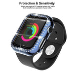 Capa de Relógio xDfind PC com Filme de Vidro Temperado e Dupla Fileira de Diamantes Integrado, Para Apple Watch Series 9 / 8 / 7 41mm, Para Apple Watch Series 3 / 2 / 1 38mm, Para Apple Watch Series 3 / 2 / 1 42mm