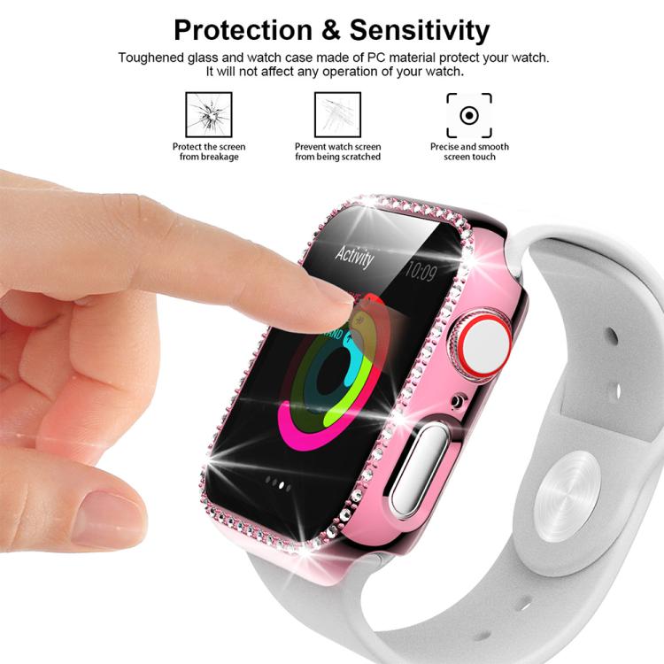 Capa de Relógio xDfind PC Oca com Fileira Única de Diamantes, Para Apple Watch Series 11 46mm / 10 46mm, Para Apple Watch Series 11 42mm / 10 42mm