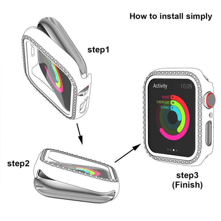 Capa de Relógio xDfind PC Oca com Fileira Única de Diamantes, Para Apple Watch Series 11 46mm / 10 46mm, Para Apple Watch Series 11 42mm / 10 42mm